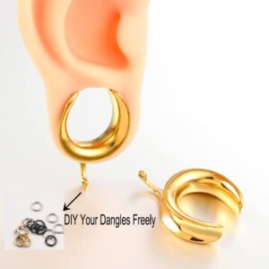 Earblity (8mm 0g DIY Ear Saddle Tunnel Plugs Piercing Stretchers Gold Hypoallergenic 316 Stainless Steel Ear Gauges Dangle Accessories Expander Fashion Body Jewelry 2PCS