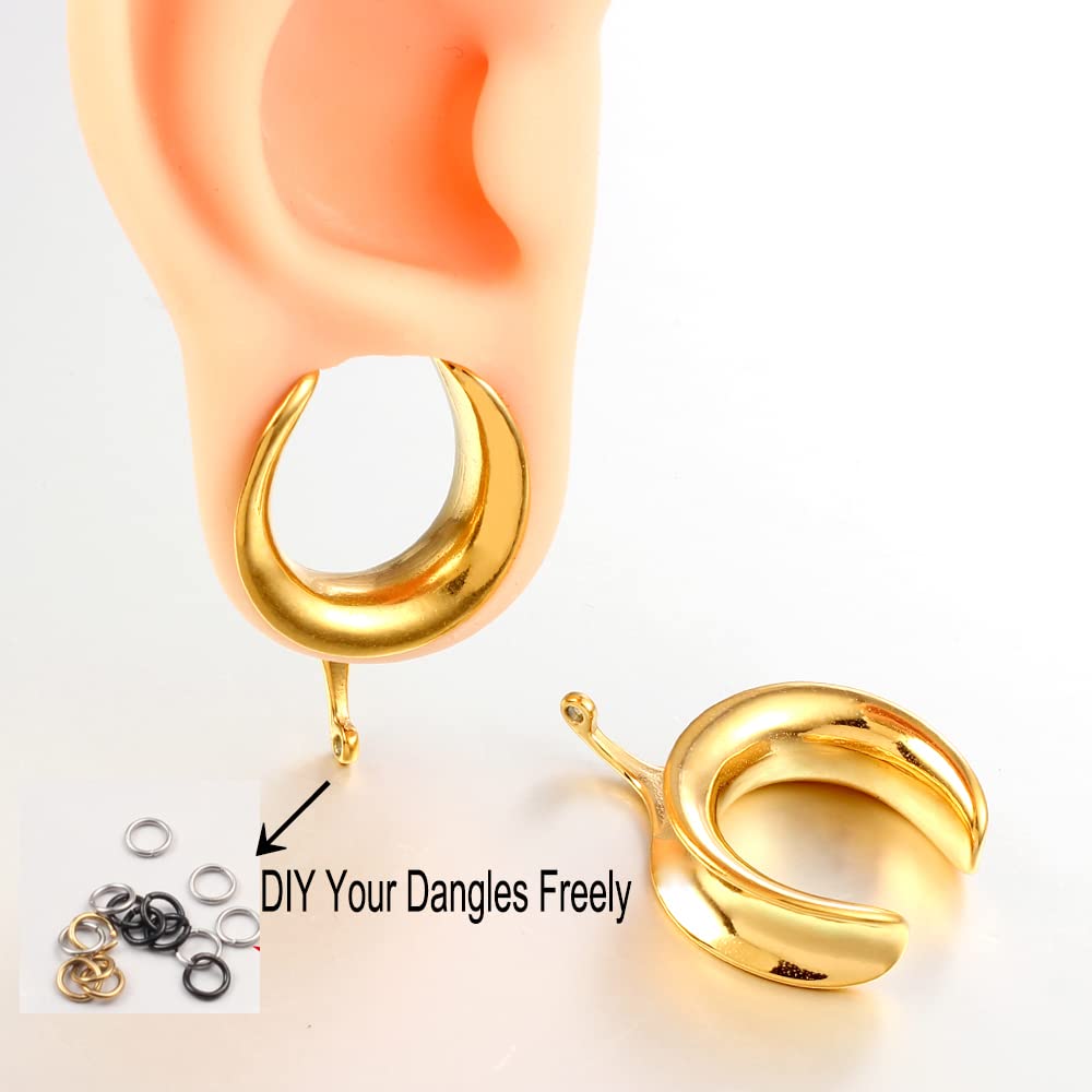 Earblity (8mm 0g DIY Ear Saddle Tunnel Plugs Piercing Stretchers Gold Hypoallergenic 316 Stainless Steel Ear Gauges Dangle Accessories Expander Fashion Body Jewelry 2PCS