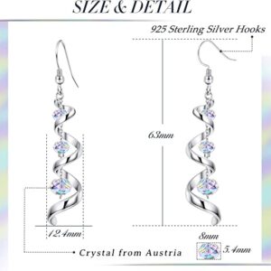 PATISORNA 925 Sterling Silver Austria Crystal Eardrop Dangle Earrings for Women Spiral Ribbon Multi Teardrop Drop Dangly Earrings Sparkly Long Dangle Earrings Jewelry Gifts for Her Silver