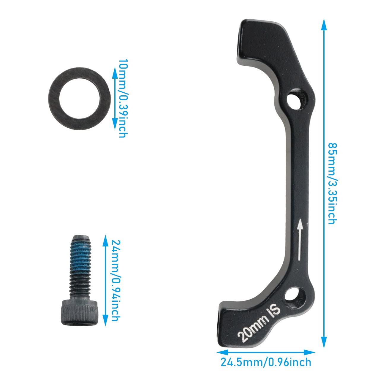 WHYHKJ 20mm Disc Brake Caliper Mount Adapter is to PM for Front 180mm Rear 160mm (1 x Bicycle Disc Brake Adapter + 2 x Screws + 2 x Spacers)