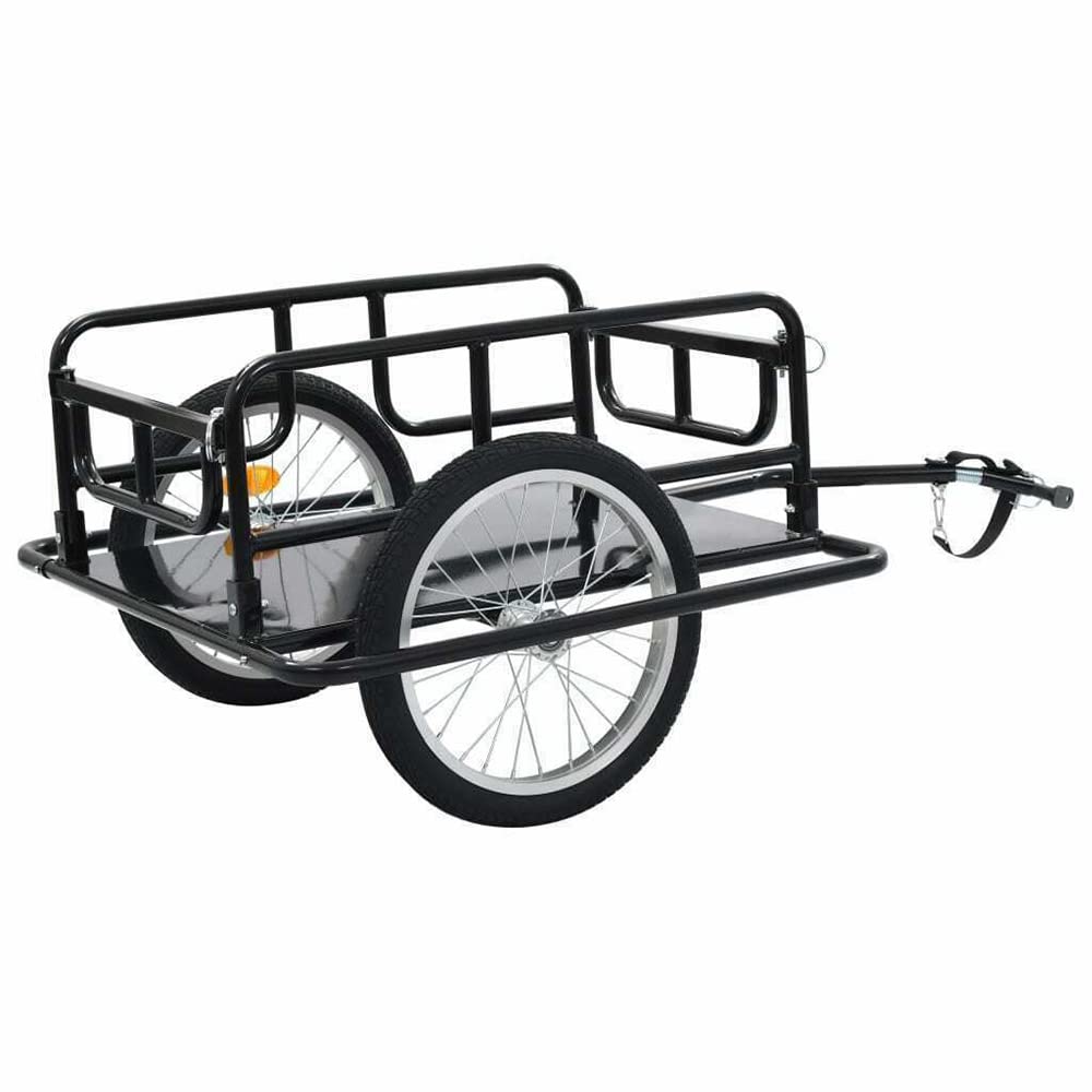 RICA-J Bike Cargo Trailer, Foldable Bicycle Cart Wagon Trailer w/ Hitch, 110 lbs Max Load - Black, Black 01