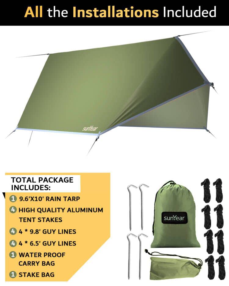 Sunyear Hammock Tent Rain Fly-Camping Hammock Outdoor Tarp-Small Door Design-Keep Side Wind Rain-Best for Backpacking Hiking Camping Survival