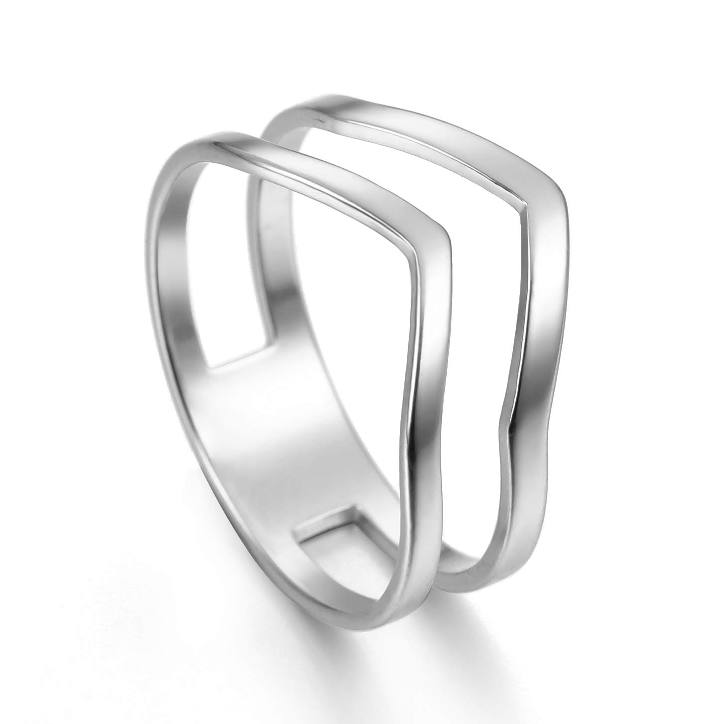 TEAMER Simple Geometric Wave Ring Stainless Steel Party Finger Rings Jewelry for Women (Steel Color-Wave Design, 9)