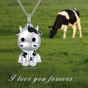 MEIDERBO Cow Urn Necklace for Ashes 925 Sterling Silver Cow Keepsake Cremation Cow Pendant Memory Jewelry Cow Gifts for Women Girls