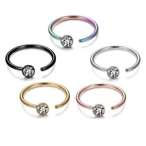 GUAngqi C-Shaped Nose Ring Bone Curved Hoop Rings Piercings Jewelry for Men Women,Multicolor (5pcs/Pack)