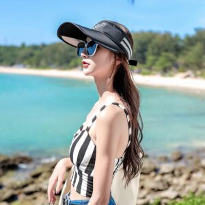 Women Sports Visor Hat Summer Sun Hat Wide Brim Adjustable Golf Tennis Visors Empty Top Baseball Sun Cap, 1-Black