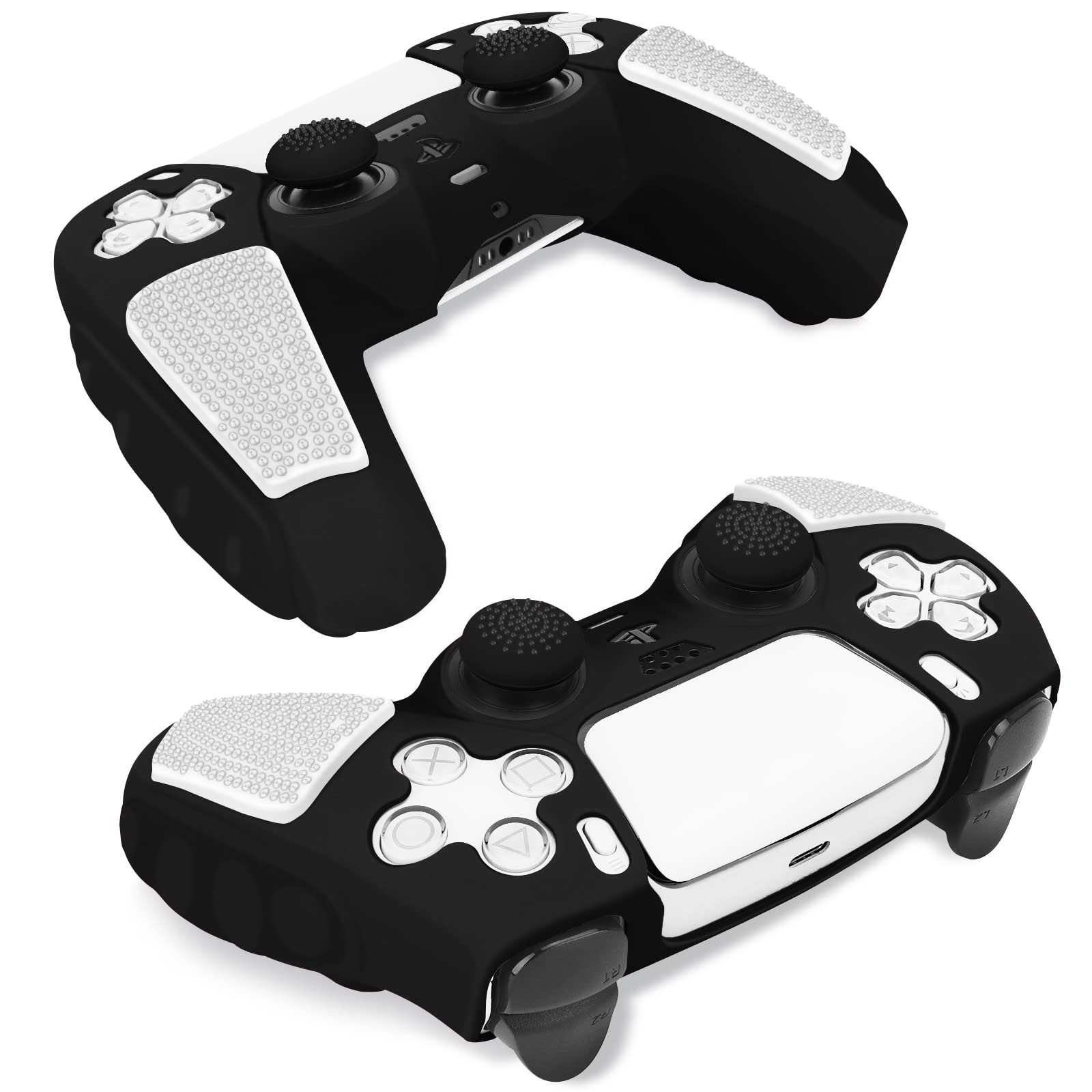 SIKEMAY Anti-Slip PS5 Controller Skin, Soft Thicken Non-Slip Studded Silicone Gel Grip Protective Cover Case for PlayStation 5 Controller Grip, 2 Pack with 8 x Thumb Grip Caps