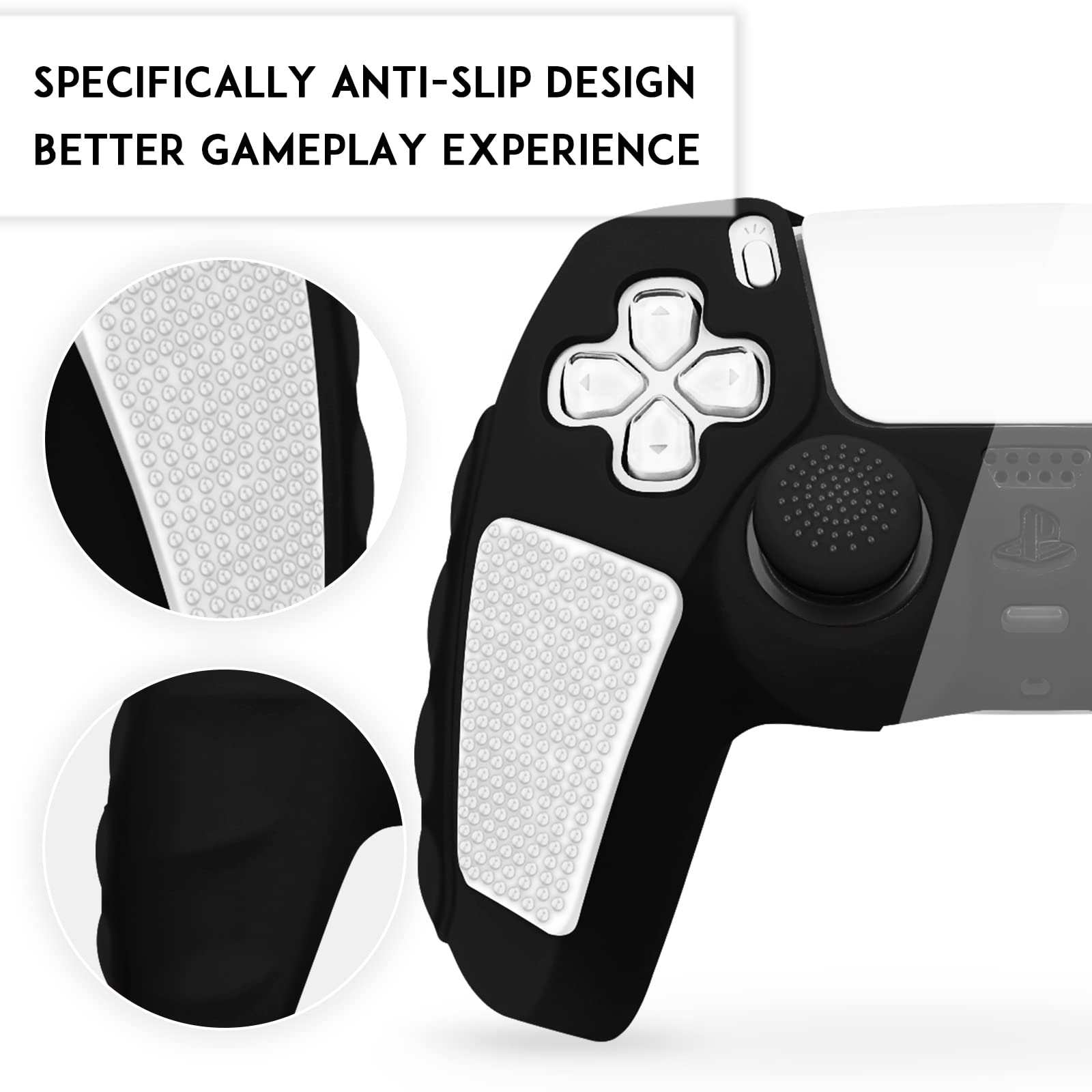 SIKEMAY Anti-Slip PS5 Controller Skin, Soft Thicken Non-Slip Studded Silicone Gel Grip Protective Cover Case for PlayStation 5 Controller Grip, 2 Pack with 8 x Thumb Grip Caps