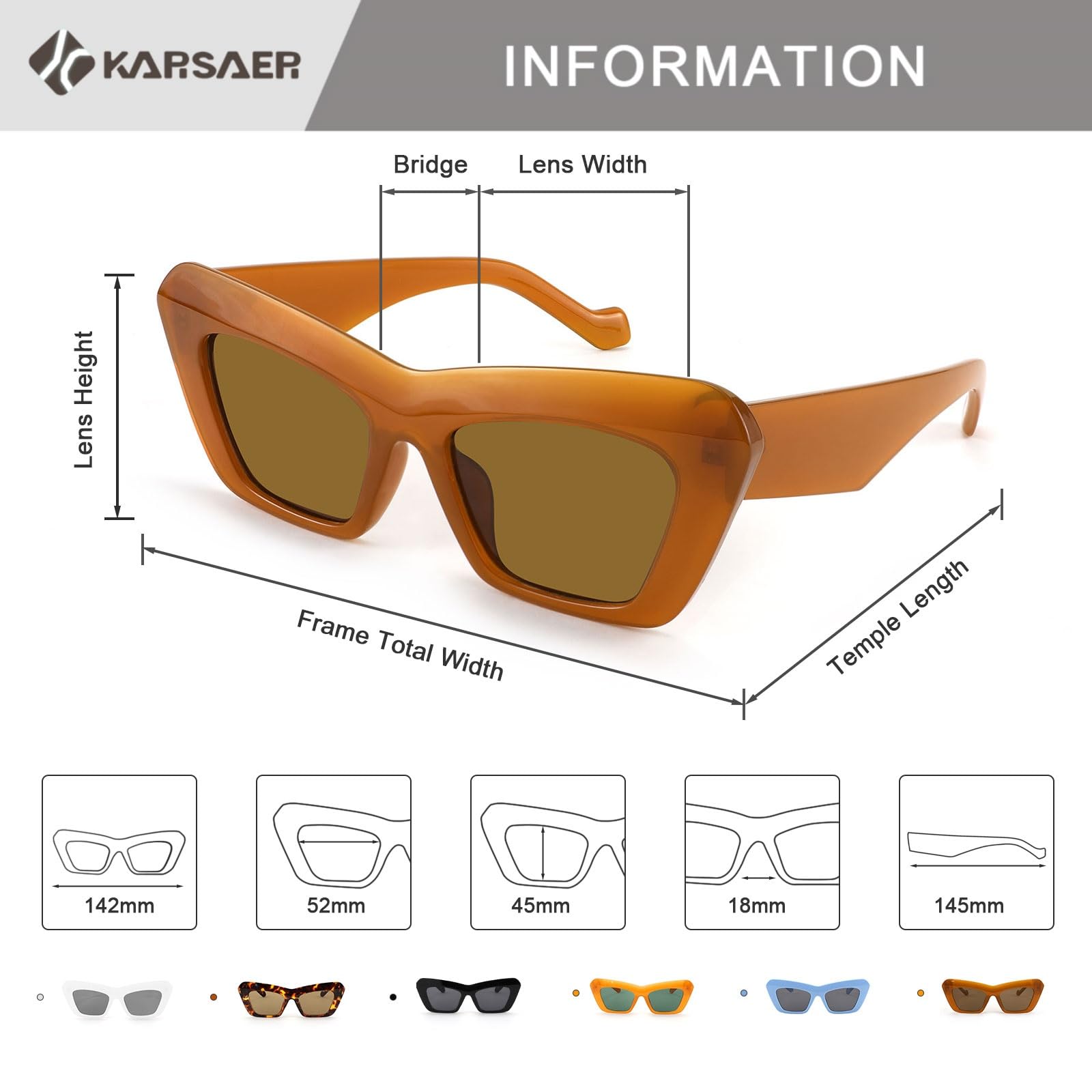 Karsaer Vision Retro Vintage Cateye Square Sunglasses Plastic Frame 90s sunglasses Stylish Classic 70s Eyewear (Amber C6)