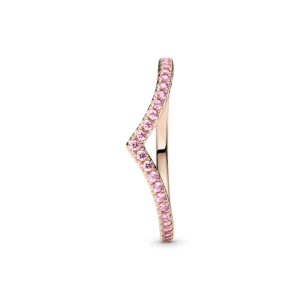 Pandora Sparkling Wishbone Ring - Stackable Rose Gold Ring for Women - 14k Rose Gold-Plated Shine with Pink Cubic Zirconia - Size 7.5