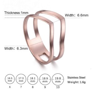 TEAMER Simple Geometric Wave Ring Stainless Steel Party Finger Rings Jewelry for Women (Steel Color-Wave Design, 9)