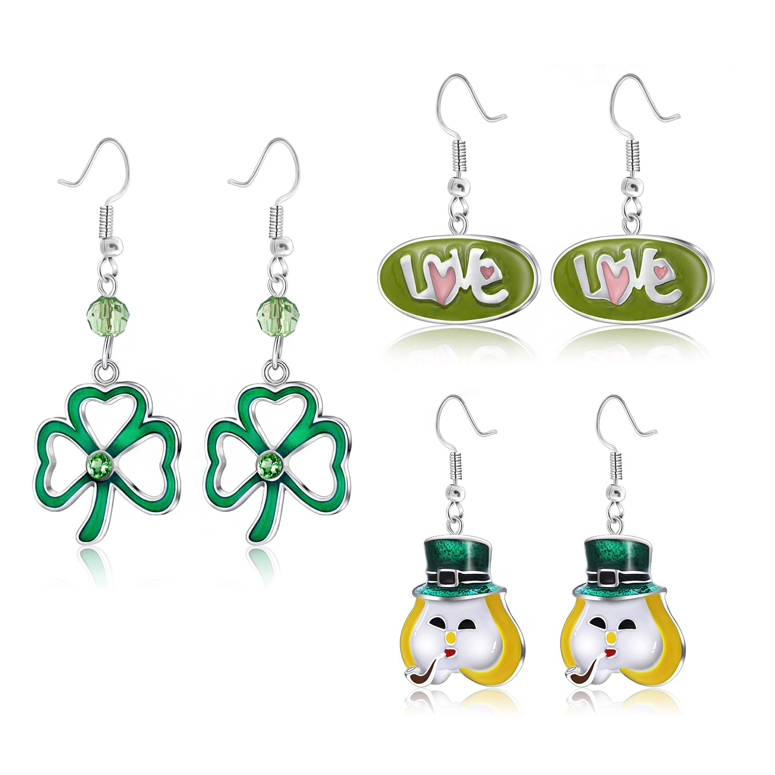 St Patrick's Day Earrings for Women Shamrock Earrings Green Hat Love Charm Hypoallergenic Alloy Dangle Earrings Set St Patricks Day Accessories Irish Festival Jewelry Gift