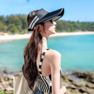 Women Sports Visor Hat Summer Sun Hat Wide Brim Adjustable Golf Tennis Visors Empty Top Baseball Sun Cap, 1-Black