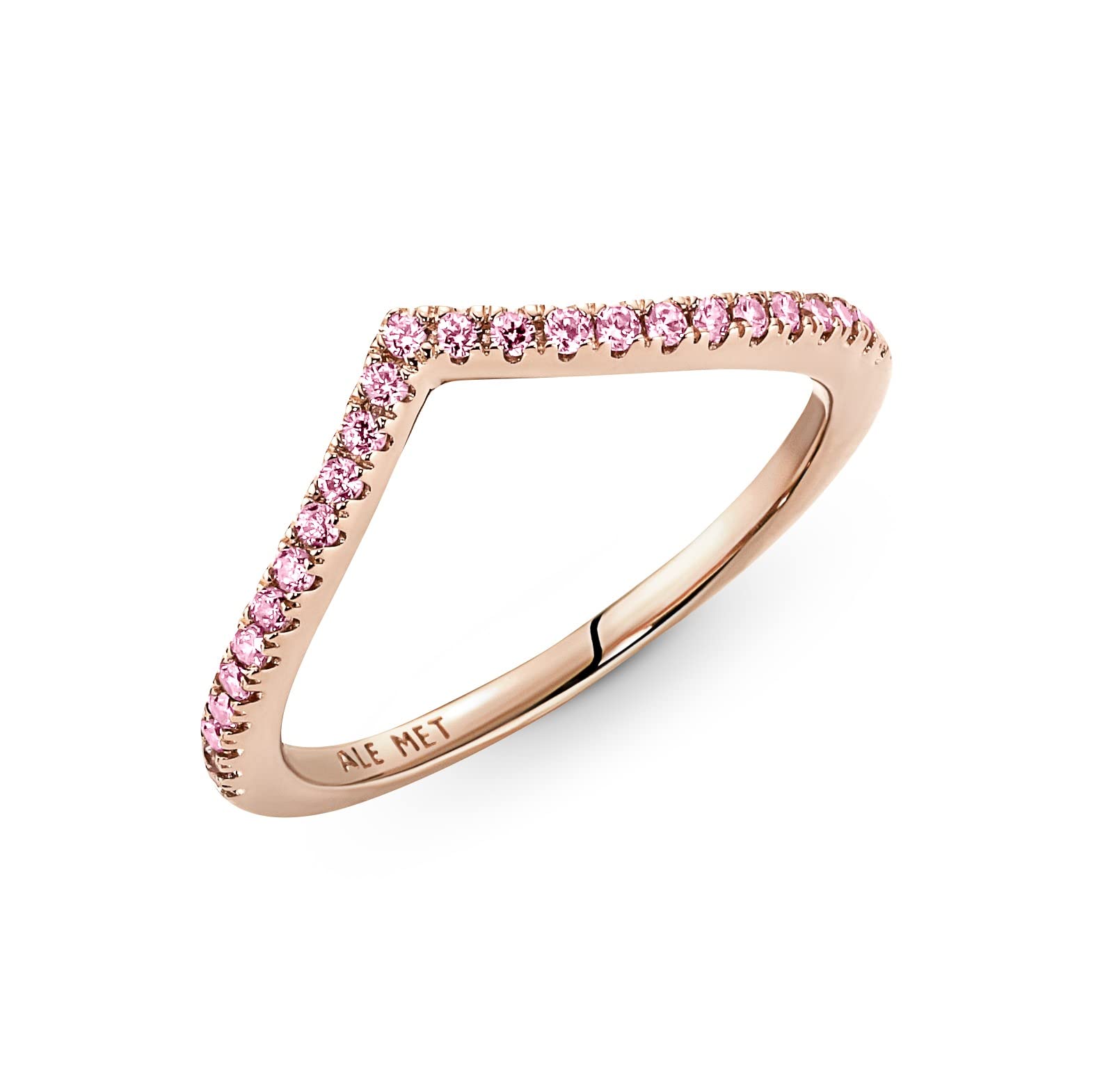 Pandora Sparkling Wishbone Ring - Stackable Rose Gold Ring for Women - 14k Rose Gold-Plated Shine with Pink Cubic Zirconia - Size 7.5