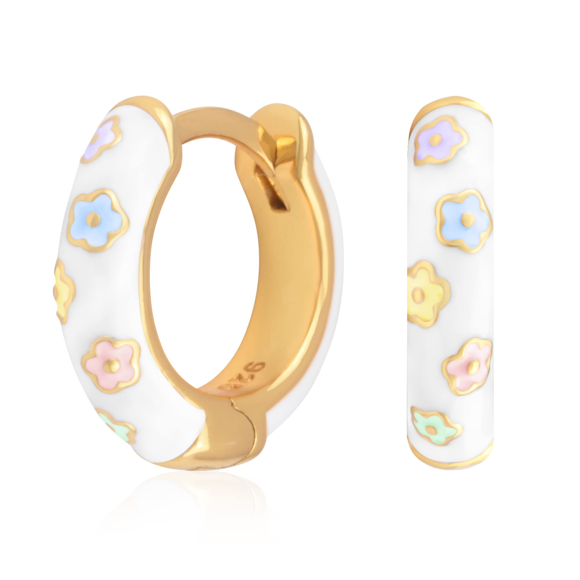 14K Gold Plated Sterling Silver Enamel Color Huggie Hoop Earrings for Women – Wide Range of Vibrant Color Options Available