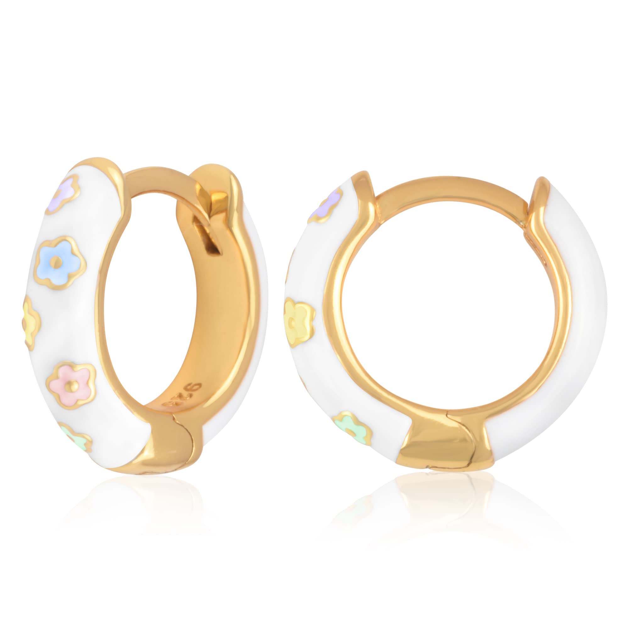 14K Gold Plated Sterling Silver Enamel Color Huggie Hoop Earrings for Women – Wide Range of Vibrant Color Options Available