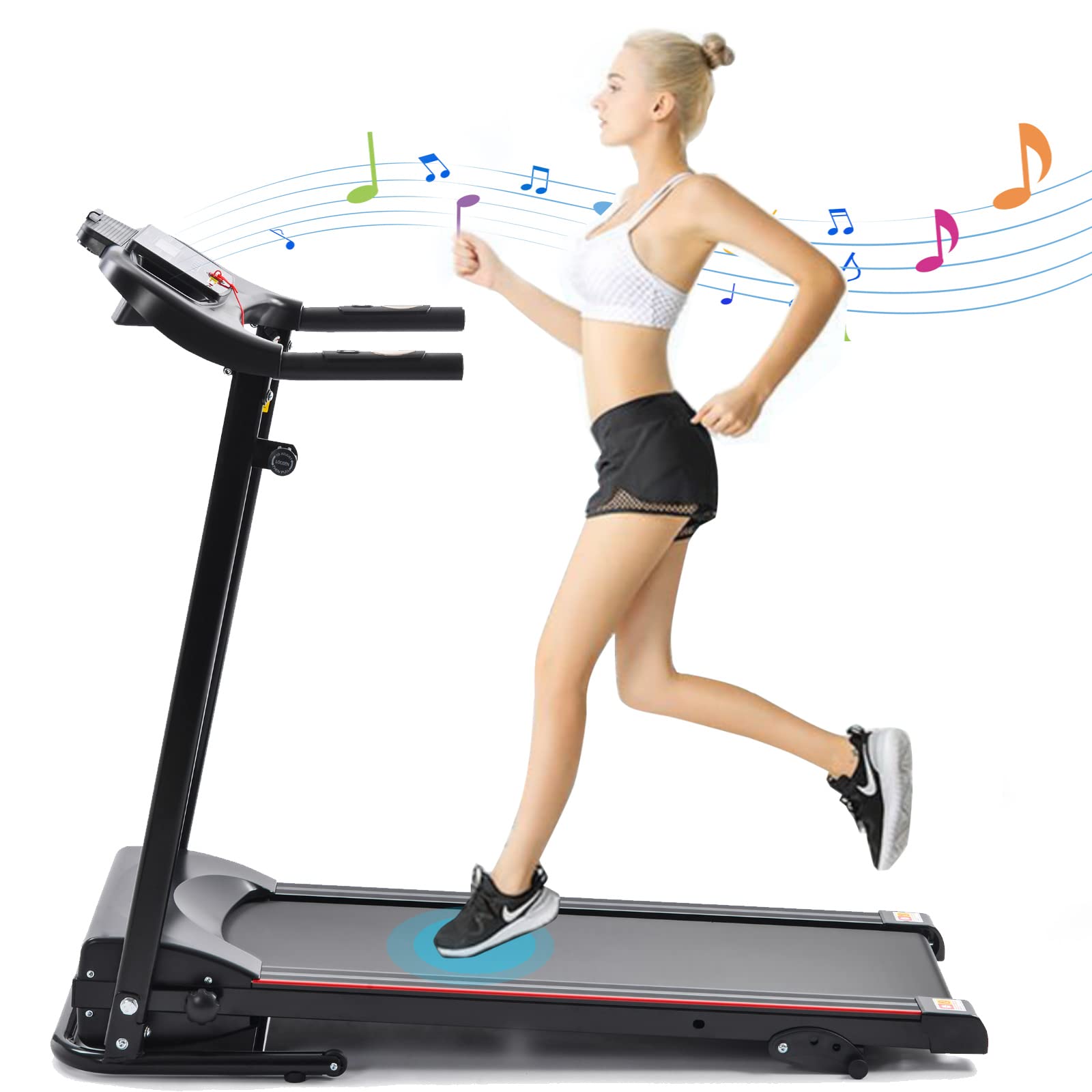 Folding Electric Treadmill for Home, 2.5HP Manual Incline Running Machine, 12 Pre-Set Programs, 5" LCD Display/300LBS Capacity MP3 Black