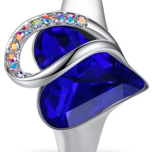 Leafael Infinity Love Women's Adjustable Heart Ring with Sapphire Blue Birthstone Crystal for September, Healing Stone for Wisdom, Jewelry Gifts for Women, Silver-Tone, Open End, Size 6.5-12