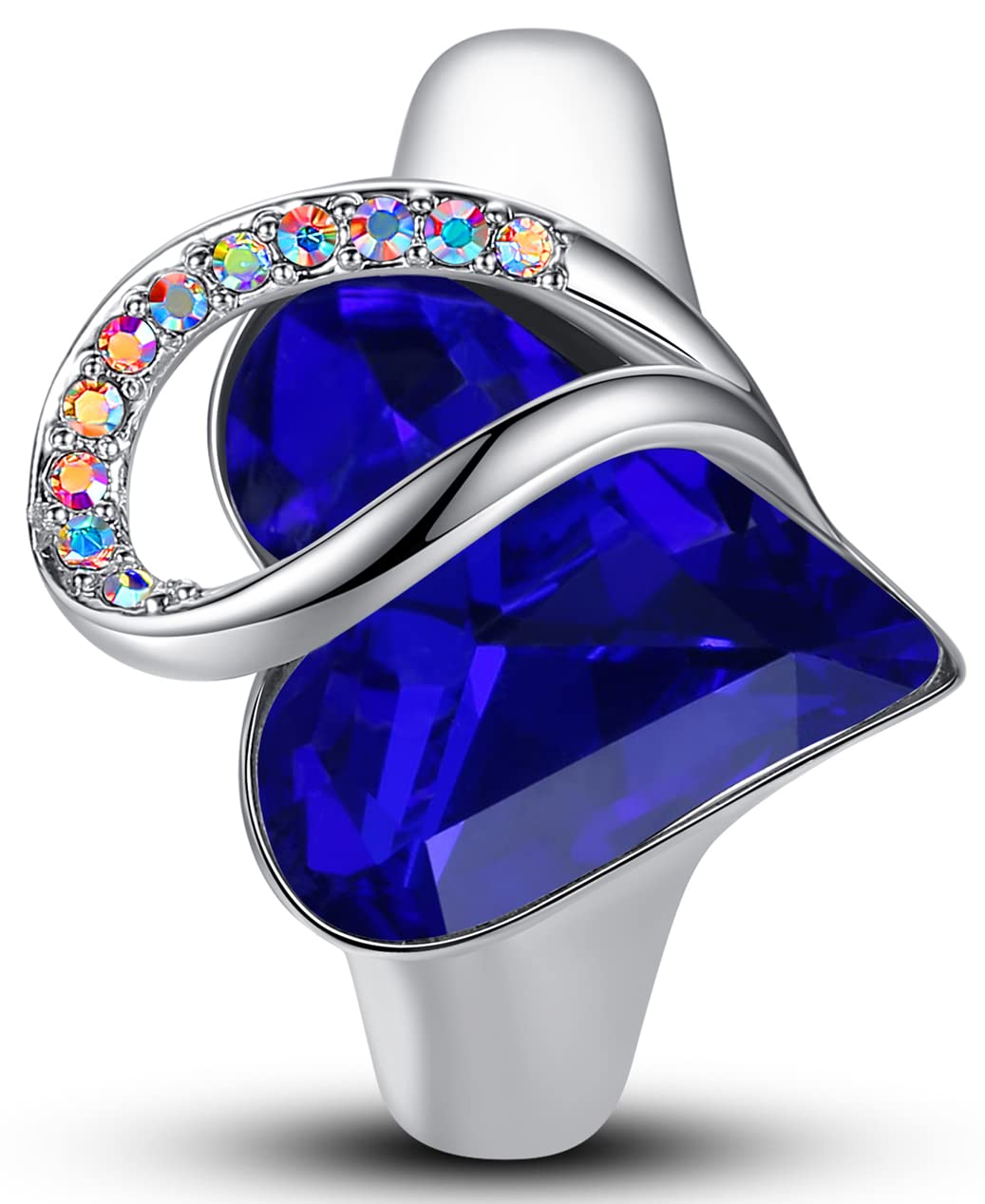 Leafael Infinity Love Women's Adjustable Heart Ring with Sapphire Blue Birthstone Crystal for September, Healing Stone for Wisdom, Jewelry Gifts for Women, Silver-Tone, Open End, Size 6.5-12