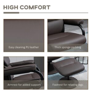 HOMCOM Recliner Chair with Ottoman, PU Leather Swivel High Back Armchair w/Footrest, 135° Adjustable Backrest and Thick Foam Padding, Brown