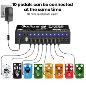 Guitar Pedal Power Supply 10 Way DC Outputs for 9V 12V 18V Effect Pedal with USB(5V2A) Port GD-02