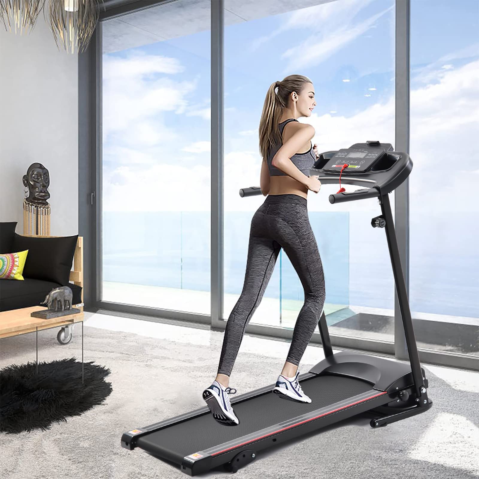 Folding Electric Treadmill for Home, 2.5HP Manual Incline Running Machine, 12 Pre-Set Programs, 5" LCD Display/300LBS Capacity MP3 Black