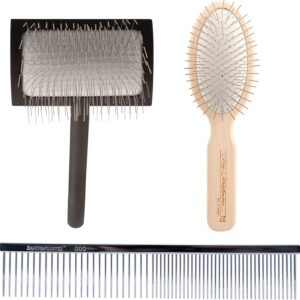 Chris Christensen Brush & Comb Bundle - Big K Slicker Brush + 000 7.5 in Greyhound Style Fine/Coarse Comb + 27mm Original Series Brush, Groom Like a Professional, Made in USA