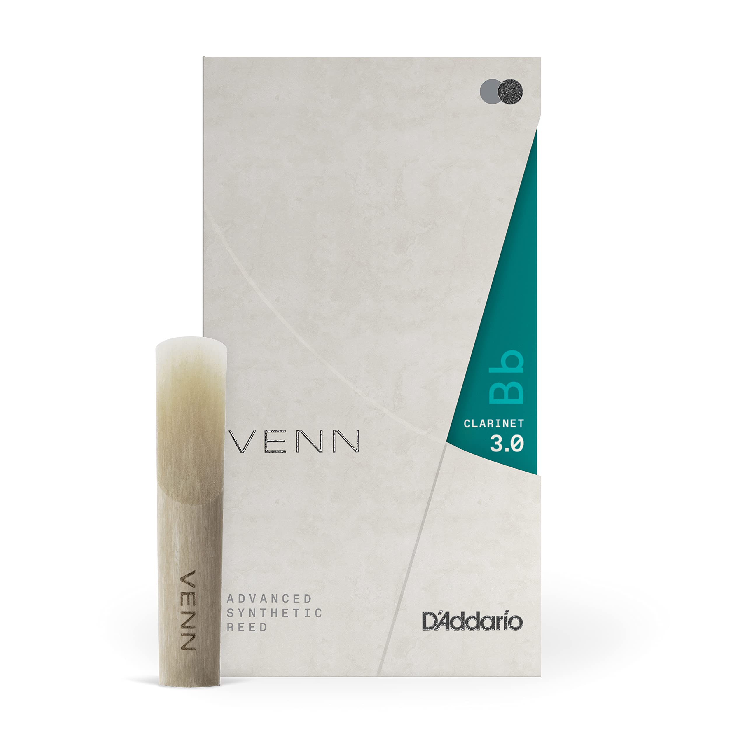 D'Addario VENN G2 Synthetic Clarinet Reeds - Bb Clarinet Reed with Advanced Synthetic Reed Construction of Polymer Fibers, Resin, Natural Cane - Strength 3.0