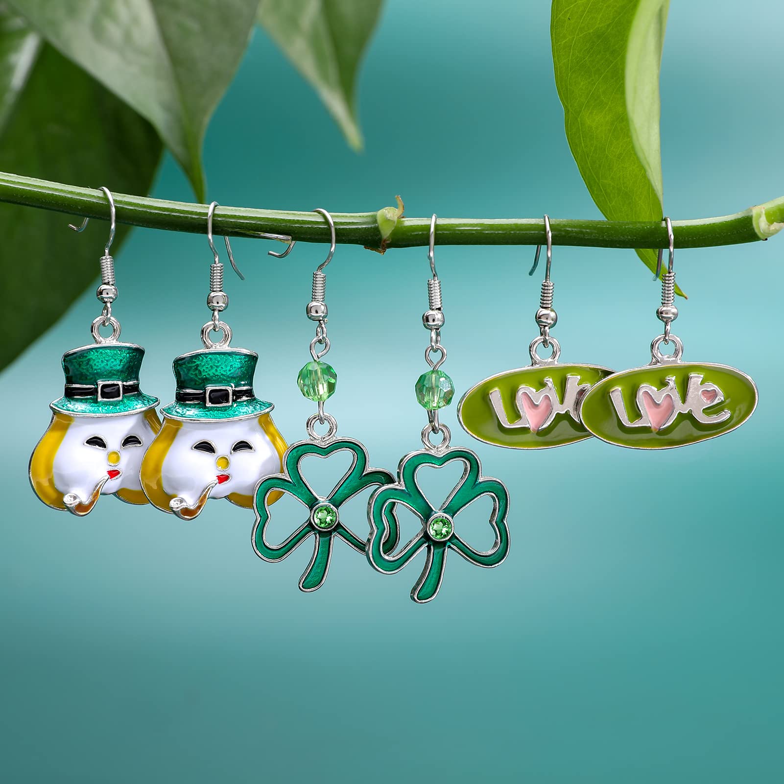 St Patrick's Day Earrings for Women Shamrock Earrings Green Hat Love Charm Hypoallergenic Alloy Dangle Earrings Set St Patricks Day Accessories Irish Festival Jewelry Gift