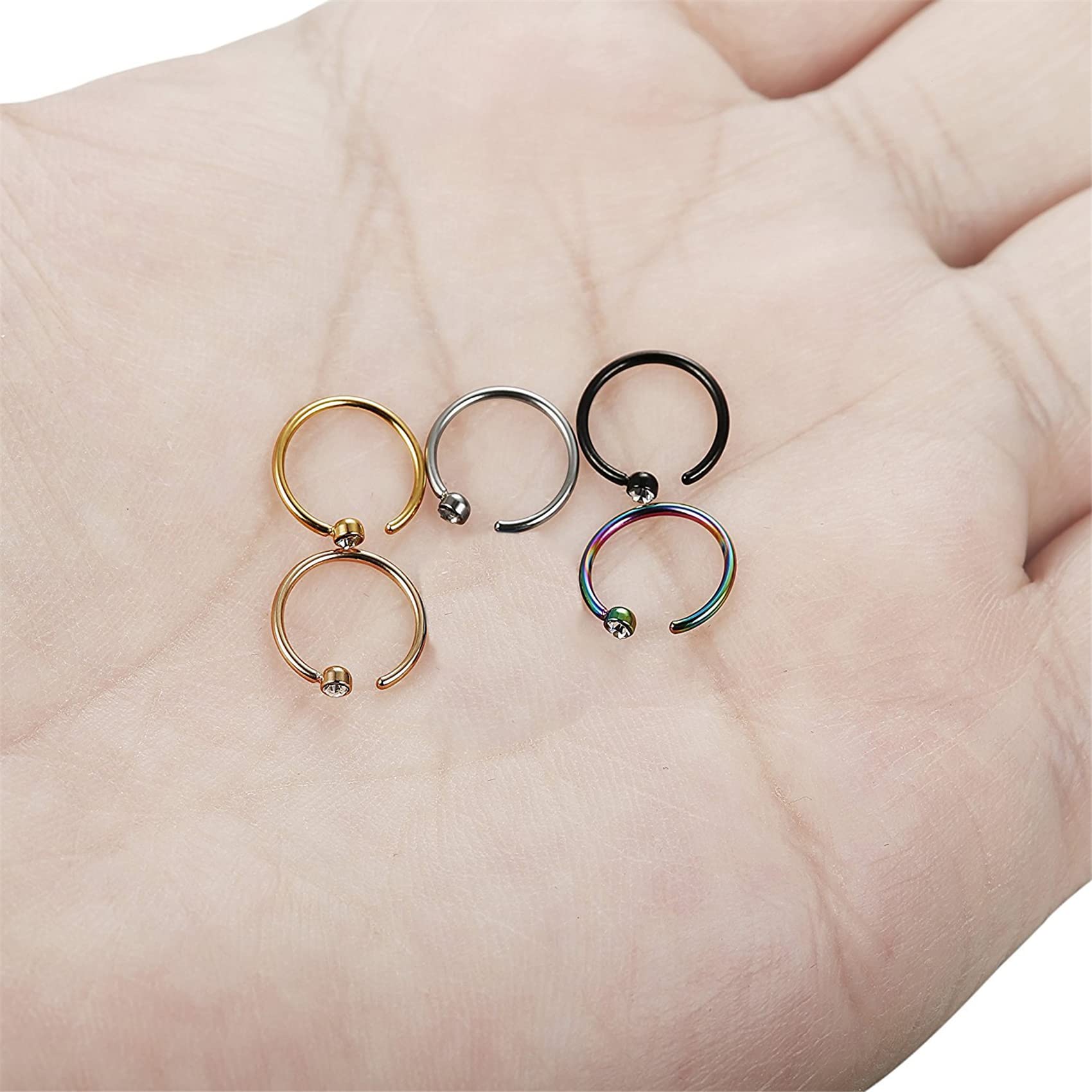 GUAngqi C-Shaped Nose Ring Bone Curved Hoop Rings Piercings Jewelry for Men Women,Multicolor (5pcs/Pack)