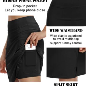 COOrun Womens 20" Knee Length Skorts Skirts Modest Long Golf Skirt Lightweight Tennis Athletic Skorts with Pockets UV Protection,Black XXL