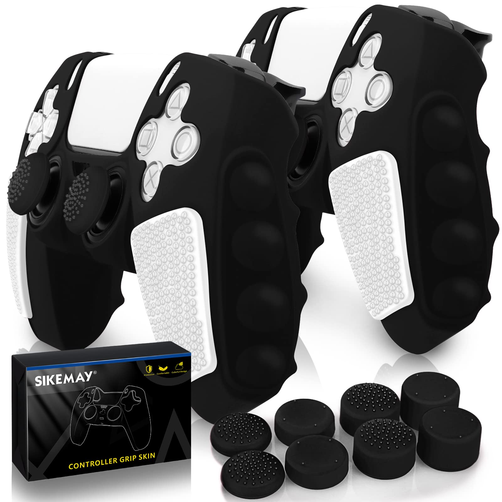 SIKEMAY Anti-Slip PS5 Controller Skin, Soft Thicken Non-Slip Studded Silicone Gel Grip Protective Cover Case for PlayStation 5 Controller Grip, 2 Pack with 8 x Thumb Grip Caps