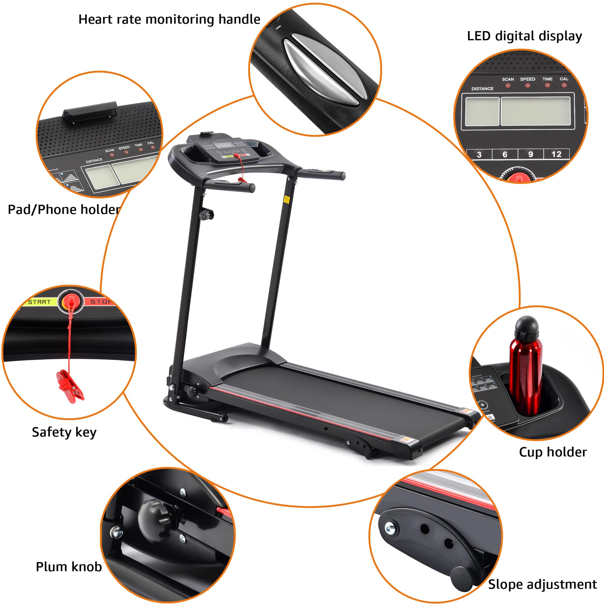 Folding Electric Treadmill for Home, 2.5HP Manual Incline Running Machine, 12 Pre-Set Programs, 5" LCD Display/300LBS Capacity MP3 Black