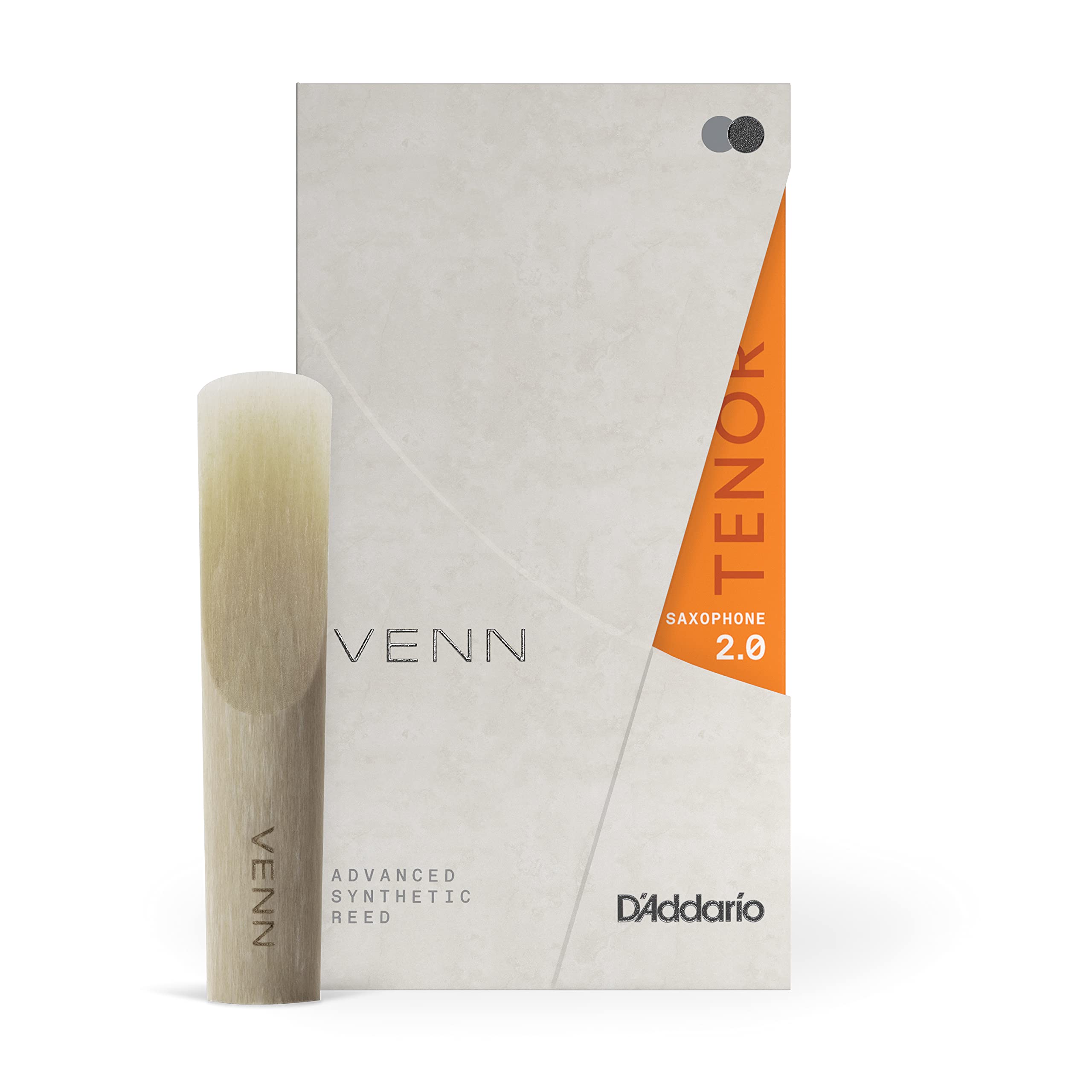 D'Addario Woodwinds VENN G2 Synthetic Tenor Sax Reeds - Tenor Saxophone Reeds with Advanced Synthetic Reed Construction of Polymer Fibers, Resin, Natural Cane - Strength 2.0