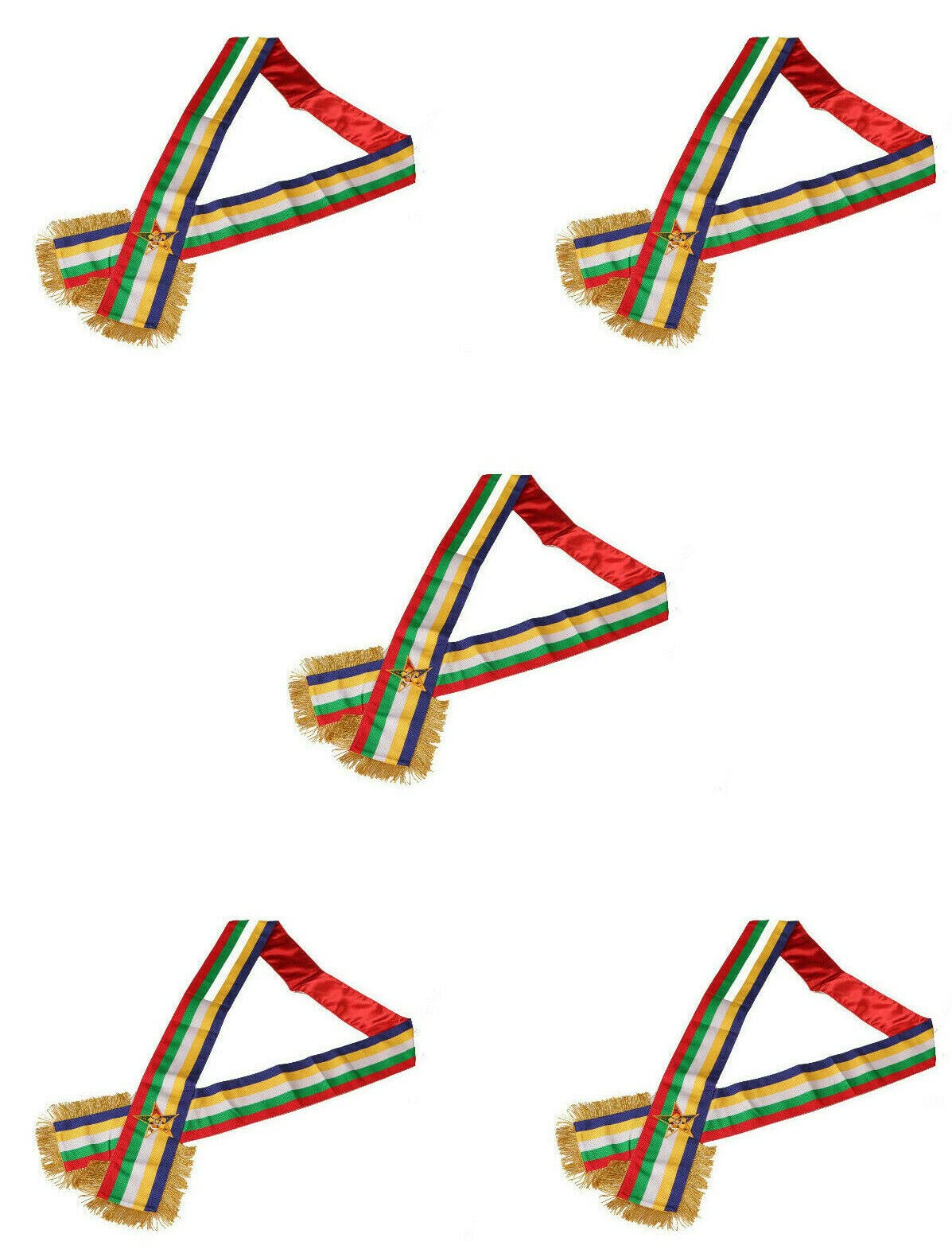 Masonic Order of the Eastern Star OES Five Color Sash With Red Lining Lot Of 5, standard size