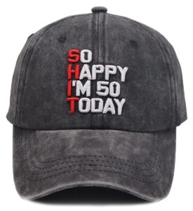 funny 50th birthday gifts for men women, so happy i'm 50 today gag vintage retired baseball cap, embroidered adjustable washed cotton 1972 fifty dad hat