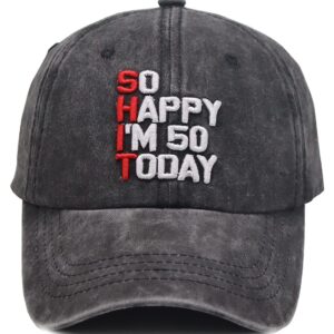 Funny 50th Birthday Gifts for Men Women, So Happy I'm 50 Today Gag Vintage Retired Baseball Cap, Embroidered Adjustable Washed Cotton 1972 Fifty Dad Hat