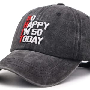 Funny 50th Birthday Gifts for Men Women, So Happy I'm 50 Today Gag Vintage Retired Baseball Cap, Embroidered Adjustable Washed Cotton 1972 Fifty Dad Hat