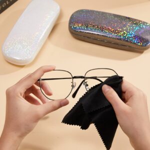 Weewooday 6 Pieces Hard Shell Eyeglasses Cases Glitter Glasses Case Unisex Glasses Case with Cleaning Cloth Sunglasses Case for Women Men