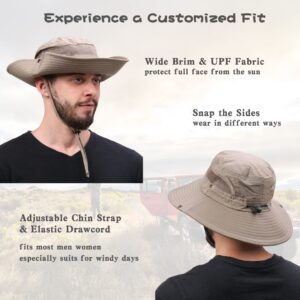 UTTPLL Sun Hat for Men Women Waterproof Hats UPF 50+ Sun Protection Hat with Breathable Safari Windproof Fishing Hat Khaki& Beige