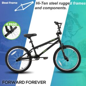 Hiland 20 inch Freestyle Kids BMX Bike,Beginner-Level to Advanced Riders with 360 Degree Gyro & 4 Pegs, Kids' Bicycles for Boys,Girls Black