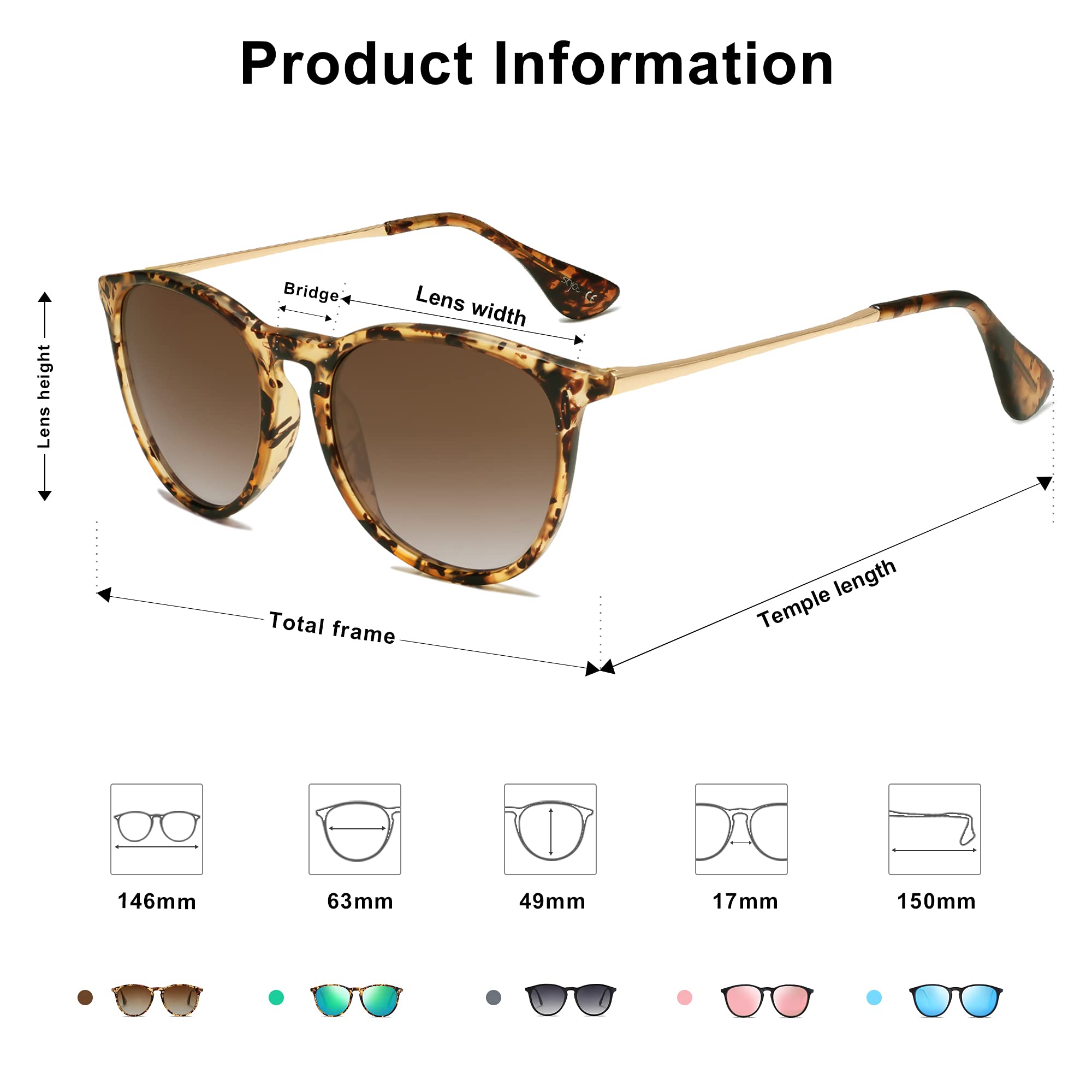 SOJOS Polarized Sunglasses for Women Men Round Classic Vintage Style TR90 SJ2091 (Brown+Black, 63)