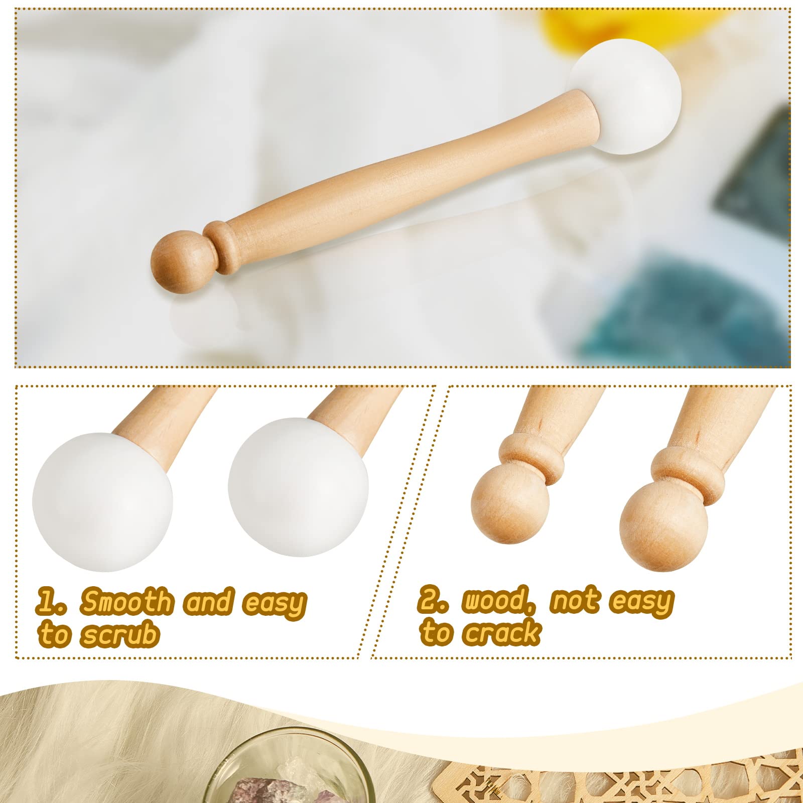 Singing Bowl Mallet Crystal Bowl Rubber Mallet Striker and O Ring Set Including 2 Rubber Head Wood Handle Mallet with 2 Rubber O Ring for Playing Crystal Singing Bowl Sound Meditation