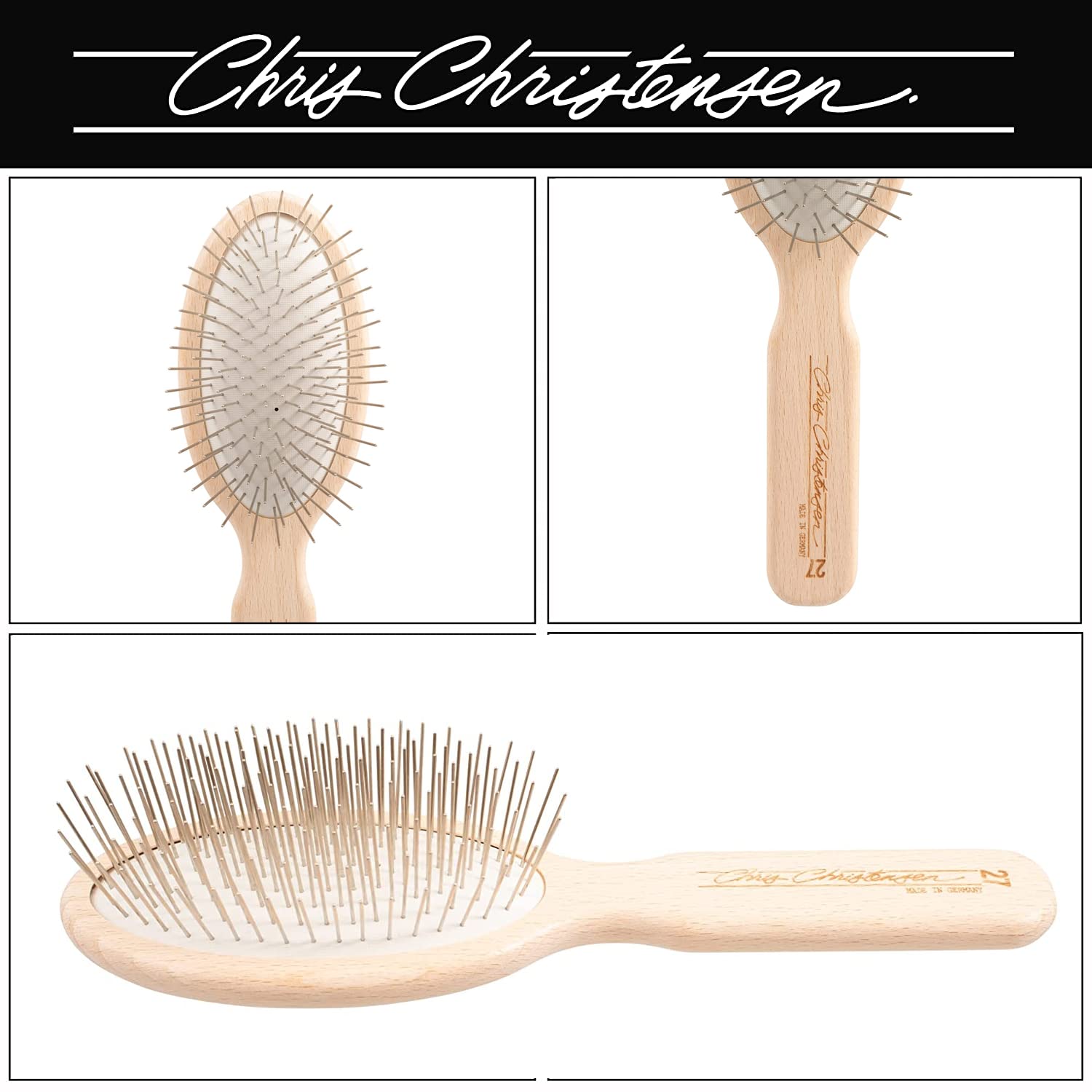 Chris Christensen Brush & Comb Bundle - Big K Slicker Brush + 000 7.5 in Greyhound Style Fine/Coarse Comb + 27mm Original Series Brush, Groom Like a Professional, Made in USA