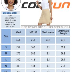 COOrun Womens 20" Knee Length Skorts Skirts Modest Long Golf Skirt Lightweight Tennis Athletic Skorts with Pockets UV Protection,Black XXL