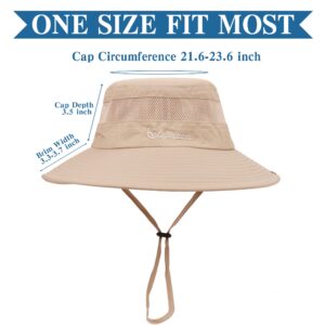 UTTPLL Sun Hat for Men Women Waterproof Hats UPF 50+ Sun Protection Hat with Breathable Safari Windproof Fishing Hat Khaki& Beige