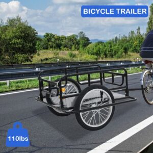 RICA-J Bike Cargo Trailer, Foldable Bicycle Cart Wagon Trailer w/ Hitch, 110 lbs Max Load - Black, Black 01