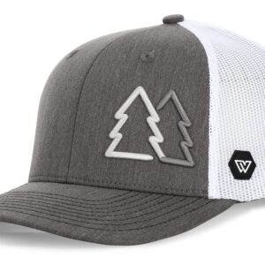 WUE Simple Pine Trees Trucker Hats for Men Adjustable Snapback Mesh Cap Great for Outdoors (Charcoal HEA/White) (Charcoal HEA/White)