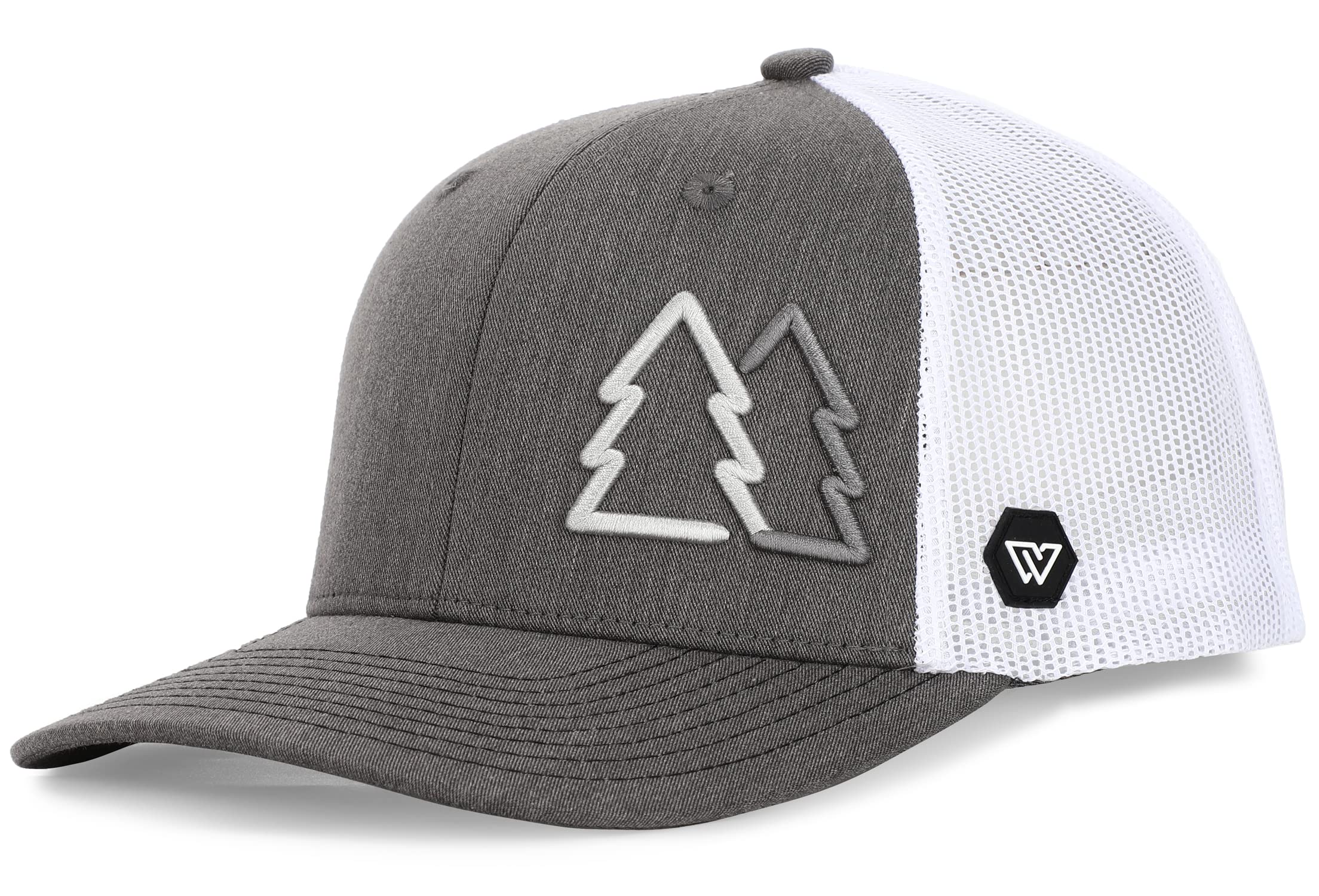 WUE Simple Pine Trees Trucker Hats for Men Adjustable Snapback Mesh Cap Great for Outdoors (Charcoal HEA/White) (Charcoal HEA/White)