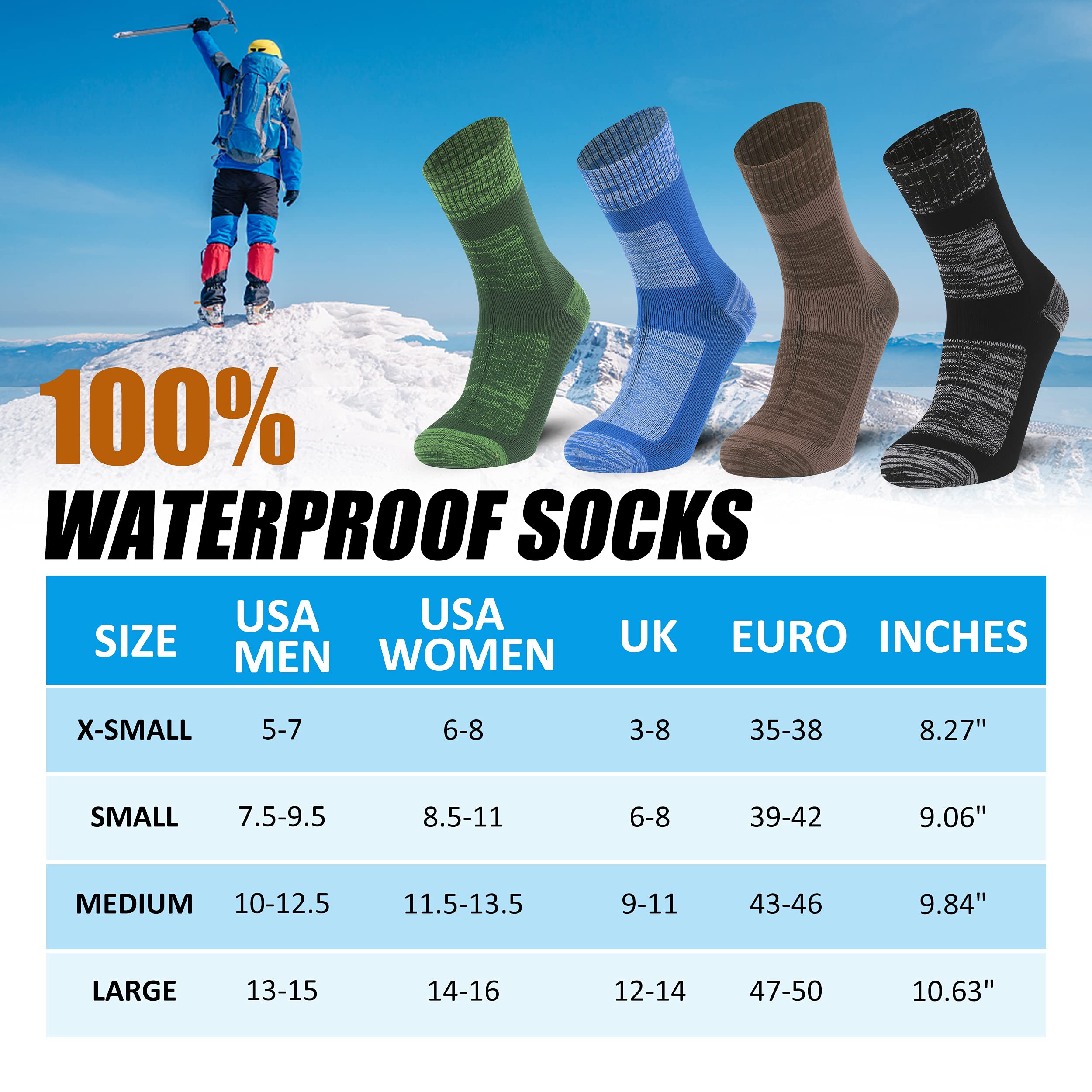 Agdkuvfhd Men Waterproof Socks for Running, Thick Warm Neoprene Quick Dry Wading Socks Fly Fishing Kayaking Water Sports Crew Socks 1 Pair (Blue, Large)